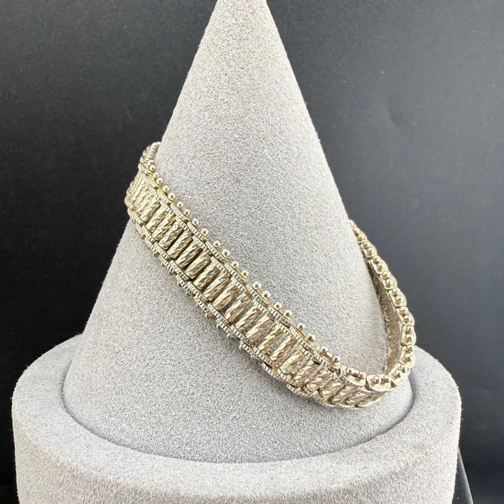 Vintage Estate Bracelet Silver Tone Woven Waffle Chain 7in